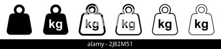 Gewichtssymbol. Logo für kg-Gewicht. Kettlebell-Symbole. Set mit verschiedenen Kurzhanteln. Vektorgrafik. Stock Vektor