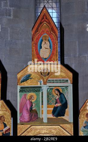 Annunciazione e Madonna in mandorla , particolare del polittico - tempera su tavola - Pietro Lorenzetti - 1320 - Arezzo, Italia,chiesa di S. Maria Stockfoto