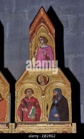 S. Marcellino, S. Agostino e S. Agata , particolare del polittico - tempera su tavola - Pietro Lorenzetti - 1320 - Arezzo, Italia,chiesa di S. Mari Stockfoto