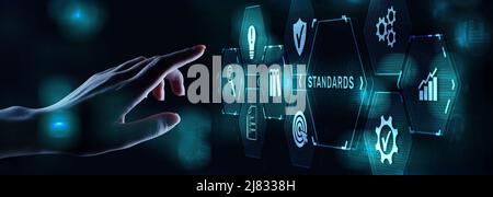 Qualitätskontrolle Assurance Standard iso Standardisierung Zertifizierung Business Technology Konzept. Stockfoto