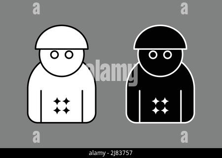Army General Officer schwarz weiß Umriss flaches Design Stock Vektor