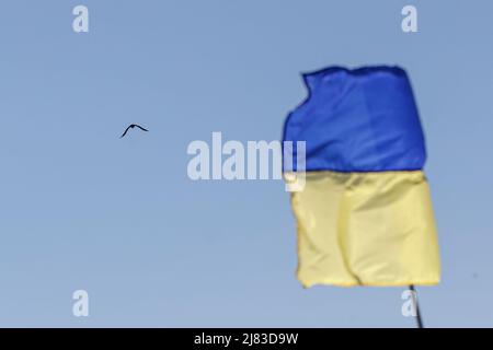 Dnipro, Dnipro, Ukraine. 12.. Mai 2022. Während der russischen Invasion in der Ukraine ist in Dnipro eine ukrainische Flagge am Grab für ukrainische Soldaten zu sehen. (Bild: © Daniel Ceng Shou-Yi/ZUMA Press Wire) Stockfoto