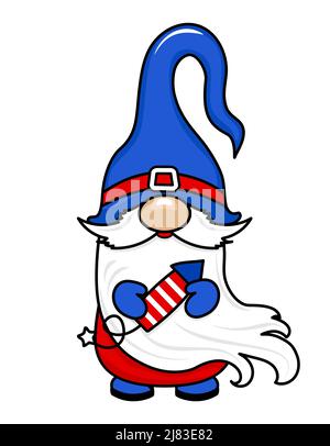 Cute July 4. gnome - handgezeichnete moderne Zwerg-Illustration. Perfekt für Werbung, Poster, Ansage oder Grußkarten. Schöner Gnom im glücklichen Ich Stock Vektor