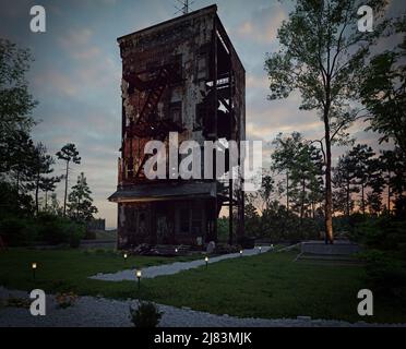 Der gruselige Hausrahmen. 3D Rendering kreative Illustration Stockfoto