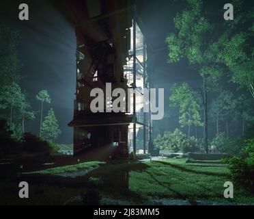 Der gruselige Hausrahmen. 3D Rendering kreative Illustration Stockfoto