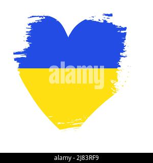 Ukrainische Flagge, Nationalflagge mit zwei Farben blau und gelb Pinselstrichen in Herzform. Elemente für das Design. Bemalte Textur . Vektorgrafik Stock Vektor
