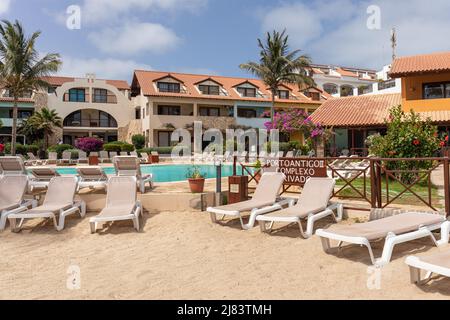 Porto Antigo 2 Komplex. Strandferienunterkunft in Santa Maria, Sal, Kapverdische Inseln, Kapverdische Inseln, Afrika Stockfoto