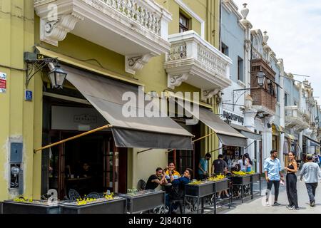 Das Äußere Des Demarco Cafe/Restaurants, Jiron Francisco Pizarro, Trujillo, Provinz La Libertad, Peru. Stockfoto