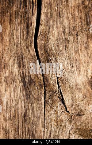 Hintergrund oder Textur gewellter Riss auf altem Holz Stockfoto