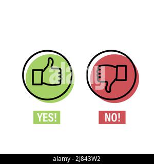 Auswahltasten zwischen „Nein“ und „Ja“. Symbol für positive und negative Emotionen. Isolierte Vektordarstellung. Stock Vektor