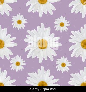 Nahtlose Gänseblümchen-Muster auf violettem Hintergrund. Stilvolle Vorlage für Modedrucke. Vektordesign. Stock Vektor