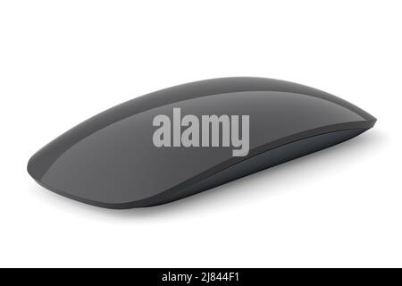 Realistische schwarze Computermaus mit isolierter Berührung auf weißem Hintergrund. 3D Rendering des kabellosen Laptop-Trackpads für Heimbüro und Arbeitsplatz Stockfoto