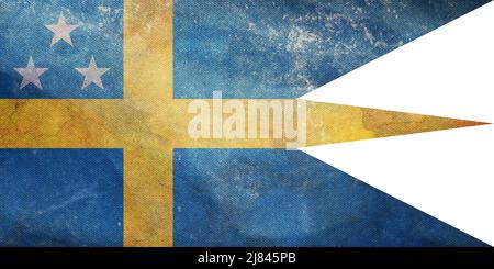 Draufsicht auf die Retro-Flagge Naval Rank Sweden Viceamirals, Schweden mit Grunge-Textur. Schwedisches Reise- und Patriot-Konzept. Kein Fahnenmast. Ebenenlayout, des Stockfoto