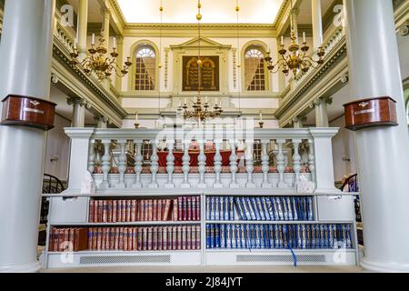 Rhode Island Newport, Patriot's Park, Schild, Touro Synagogue National Historic Site, 1763, ältestes US-Museum innerhalb jüdischer Religion Stockfoto