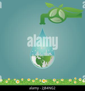 Ökologie, Wasser saubere Energie Recycling, Green Cities helfen der Welt mit umweltfreundlichen Konzept ideas.Vector Illustration Stock Vektor