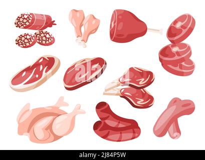 Rohes Fleisch rotes Lamm Kuh Cartoon Vektor Stock Stück Rindfleisch Steak Zeichnung Illustration Stock Vektor