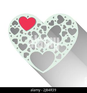 Schöne rote Papier geschnitten Herz mit weißem Rahmen und viele kleine Herz-Clip-Kunst in Herz-Rahmen eingeschlossen, Vektor-Llustration Stock Vektor