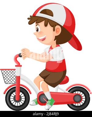 Kleiner Junge fährt auf einem Fahrrad isolierte Illustration Stock Vektor