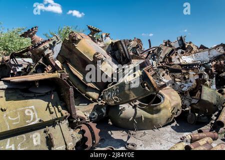 Schneiden Sie Schrott Teil der sowjetischen Militärpanzer. Stockfoto