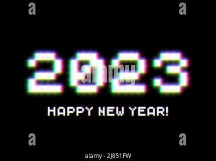 2023 Neujahrszeichen mit glitzernden Pixeln. Symbol für Winterurlaub und Jahreswechsel. Stock Vektor