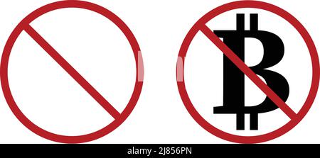 Bitcoin Symbol Zeichen Zahlungssymbol mit verbotenen Symbol. Stock Vektor