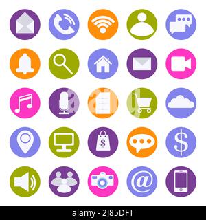 Ein Satz von farbigen runden Symbolen, Vektor isoliert auf weißem Hintergrund Stock Vektor