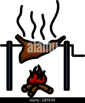 Symbol Für Das Braten Von Fleisch. Editierbare Fett Formatigte Kontur Mit Farbfüllungsdesign. Vektorgrafik. Stock Vektor
