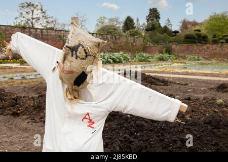 Freundliche Vogelscheuche in einem Gemüsegarten Stockfoto