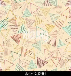 Lustige und bunte nahtlose Muster mit handgezeichneten Dreiecken, ideal zum Einwickeln, Textilien, Banner, Tapeten - Vektor-Oberflächen-Design Stock Vektor