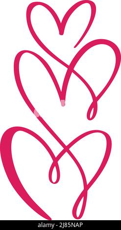 Rote Kalligraphie drei Liebende Herzen. Handgezeichnetes Symbol Logo Vektor Familie valentinstag. Dekor für Grußkarte, Becher, Fotoüberzüge, T-Shirt-Druck Stock Vektor