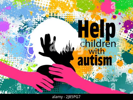 Helfen Sie Kindern mit Autismus.das Mädchen bedeckt ihre Ohren mit ihren Händen. Vektorgrafik Stock Vektor