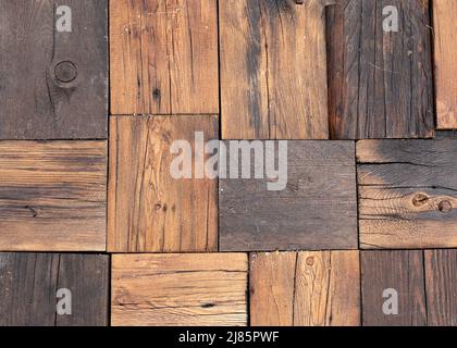 Blöcke Hölzer Variation Wand. Quadratische Holz Block Hintergrundstruktur. Nahaufnahme Stockfoto