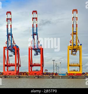Bremerhaven, Bremen, Deutschland - 16. Juli 2017: Container-Portalkrane Hafenkrane im Hafen von Bremerhaven, Bremen Stockfoto