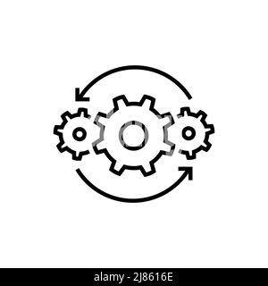 Prozessmanagement-Symbol, Optimierungsbetrieb, Fix-Strategie-Industrie, Getrieberad, dünne Linie Web-Symbol auf weißem Hintergrund Stock Vektor