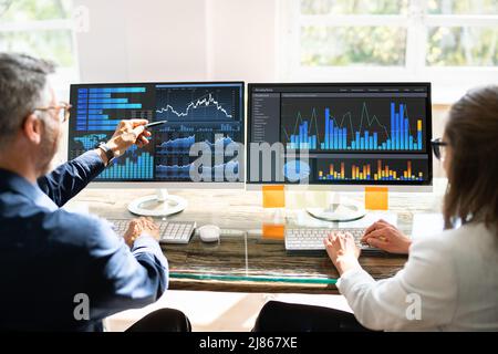 Data Analyst mit dem KPI-Dashboard von Data Analytics Stockfoto