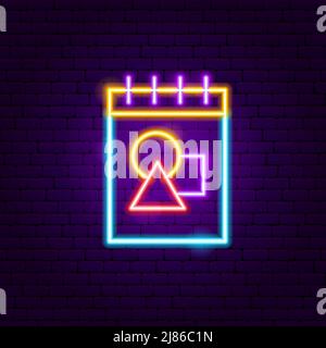 Notizblock Neon Sign. Vektordarstellung der Sketchbook-Promotion. Stock Vektor