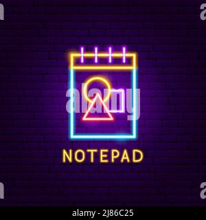 Notizblock Neonbeschriftung. Vektordarstellung der Designförderung. Stock Vektor