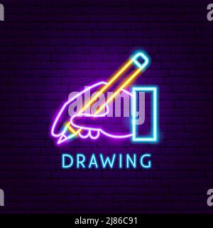 Handzeichnung Neonetikett. Vektorgrafik der Bleistift-Promotion. Stock Vektor
