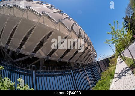 Eine Fischaugenansicht des Grandstand Stadium im USTA Billie jean King National Tennis Center im Flushing Meadows Corona Park in Queens, New York City. Stockfoto