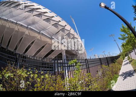 Eine Fischaugenansicht des Grandstand Stadium im USTA Billie jean King National Tennis Center im Flushing Meadows Corona Park in Queens, New York City. Stockfoto