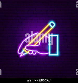 Handzeichnung Bleistift Neonzeichen. Vektordarstellung der Aktion „Draw“. Stock Vektor