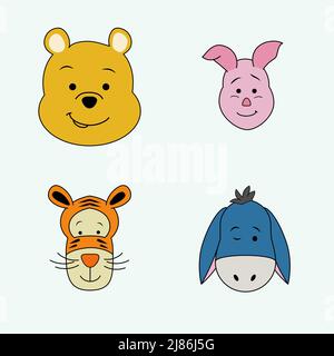 Charaktere in „Winnie the Pooh“, „Ferkel“, „Tiger“ und „Esel“. Vektorgrafik flach. Stock Vektor