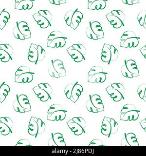 Nahtloses Vektormuster. Blätter der tropischen Monstera. Grauer Hintergrund. Blätter in einer Linie. Cartoon-Stil. Monstera. Tropen. Sommer. Geeignet für Textilien Stock Vektor
