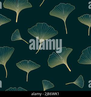 Ginkgo biloba hinterlässt ein nahtloses Musterdesign. Japanischer Stil Mode Ginkgo Blatt Hintergrund. Stock Vektor