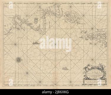 Ostküste Schottlands, mit den Inseln Orkney & Shetland. COLLINS 1723-Karte Stockfoto