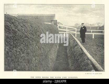 Der Graben vor dem Wassersprung, Liverpool. Aintree Grand National 1903 Druck Stockfoto