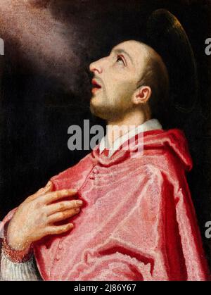 San Carlo Borromeo - olio su tela - Giovanni Bilivert - 1615 - Pienza (Si) ,Italia, Museo Diocesano d’Arte Sacra Stockfoto