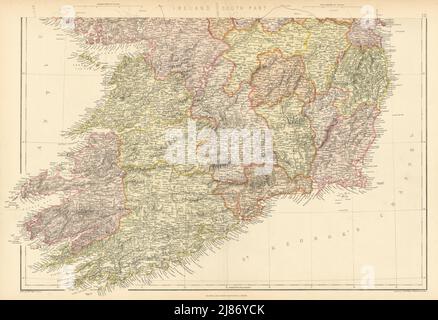 IRLAND SÜD. Munster & c. Grafschaften und Eisenbahnen. BLACKIE 1886 alte antike Landkarte Stockfoto