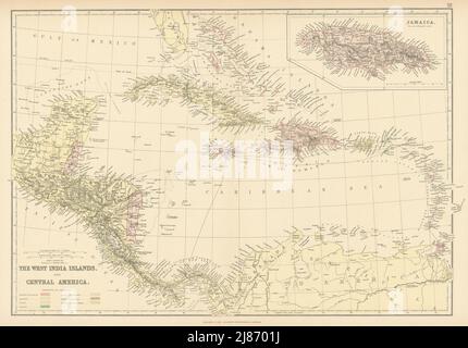 KOLONIALE KARIBIK. Westindien. Dänische Jungferninseln.Telegraph cables 1886 map Stockfoto