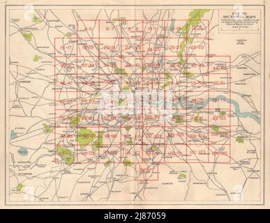 LONDON. Indexkarte. Eisenbahnen U-Bahn Bus Trolleybus Karte 1948 alt Stockfoto